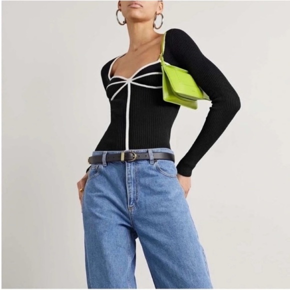 Mara Hoffman Naida Black Ribbed Contrast Sweater NWT - Picture 1 of 9